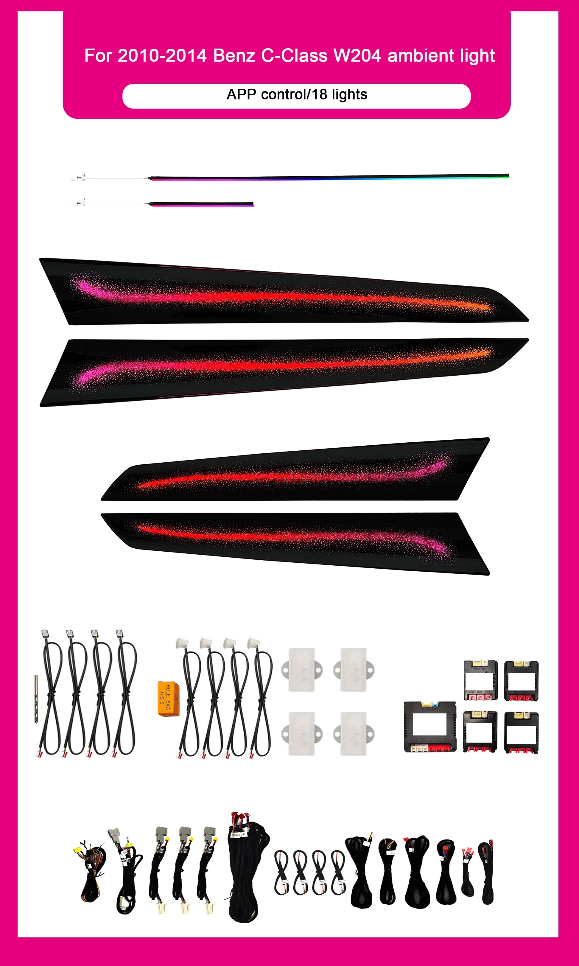 Car Interior LED Ambient Light For Mercedes-Benz C-Class W204 2010-2014 Dynamic Symphony Christmas Decoration Kit