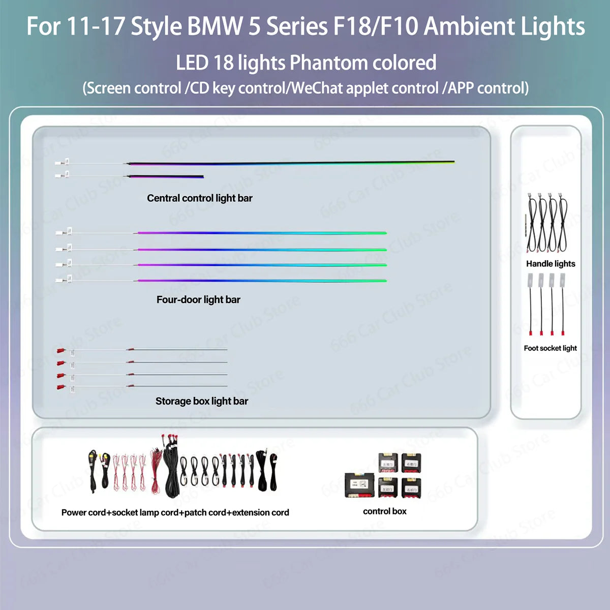 256 color RGB Ambient light For BMW 5 Series F10 F11 F18 2011-2017 Screen APP Control Led Decorative Strip