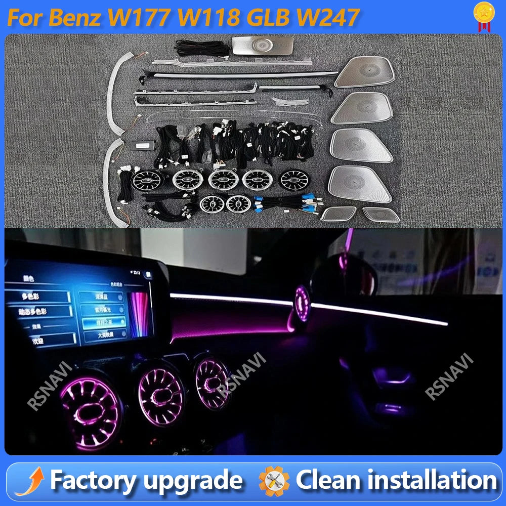 64 Colors Ambient light LED Vents For Mercedes Benz W177 W118 W247 A/B/CLA/GLA/GLB Class Car RGB Interior Decoration Lamp Refit