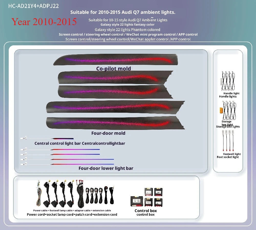 Ambient Light For Audi Q7 2006-2015 environmental Backlight Atmosphere Lamp Kit Symphony 256 Colors APP MMI Control