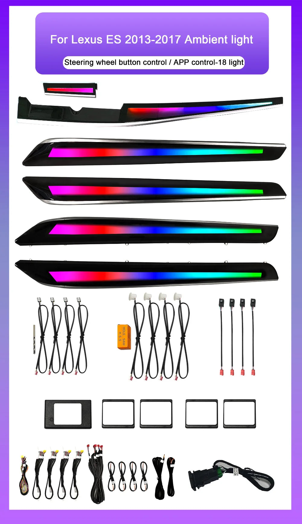 Upgrade Car Interior  Ambient Lighting for Lexus ES 2013-2017 Models 64-color Dynamic LED Symphony Decorative Accessories.