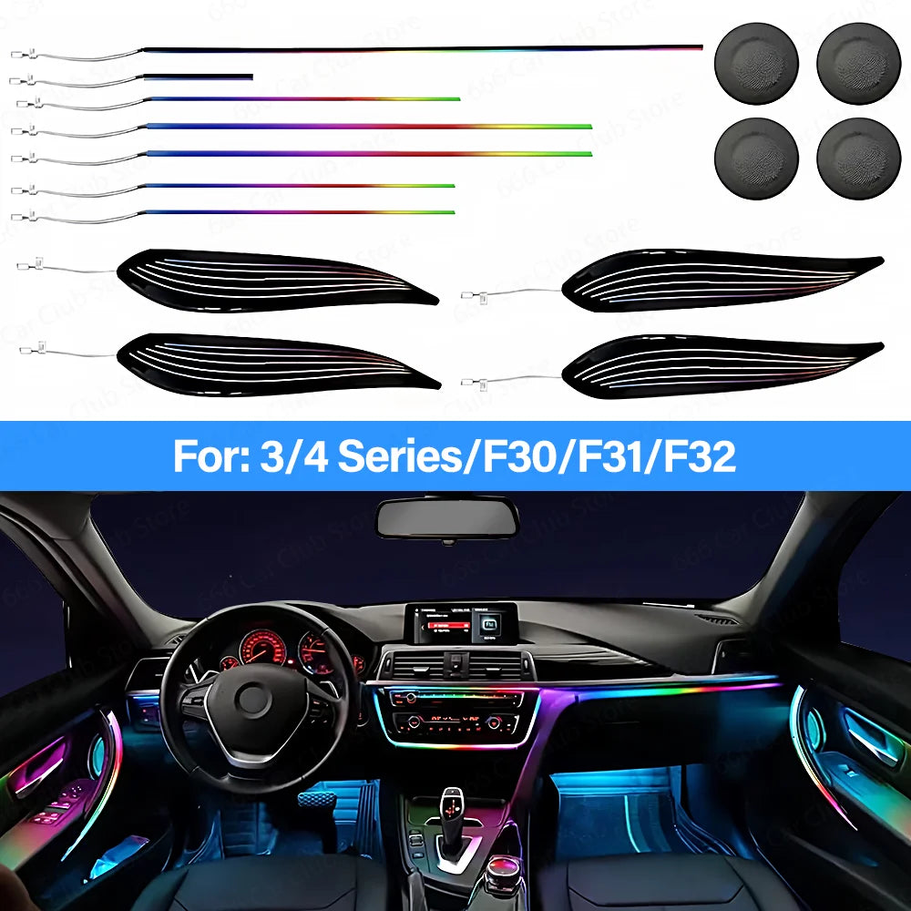 LED Ambient Light for BMW 3/4 Series 3GT F30 F31 F32 F34 App Control 256 Colors Car Interior Lighting Kit with Remote And APP