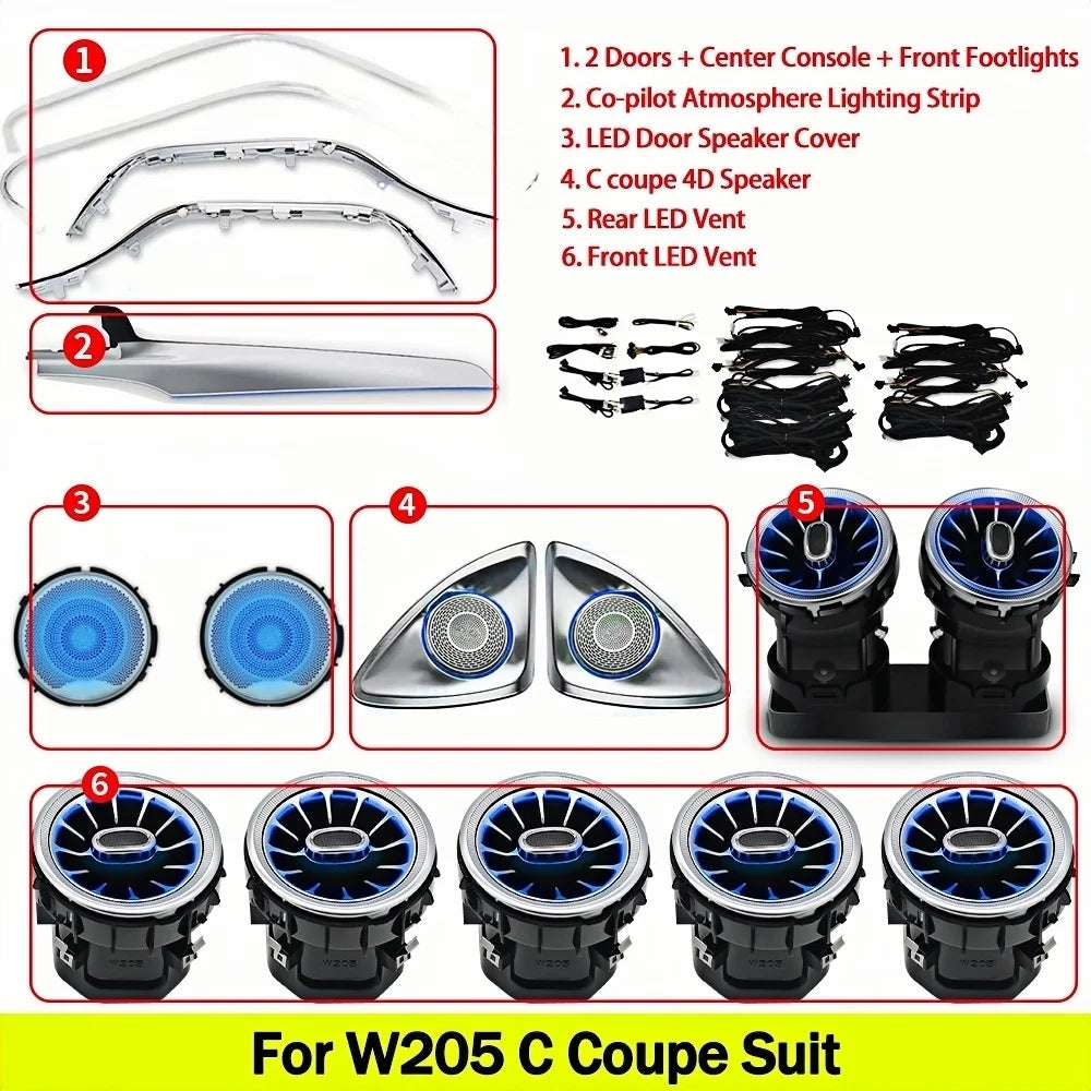 Ambient Light 3/12/64 Colours For Mercedes-Benz C/GLC Class Coupe W205 C43 C63 X253 LED Vents Speaker Decorative Light Retrofit