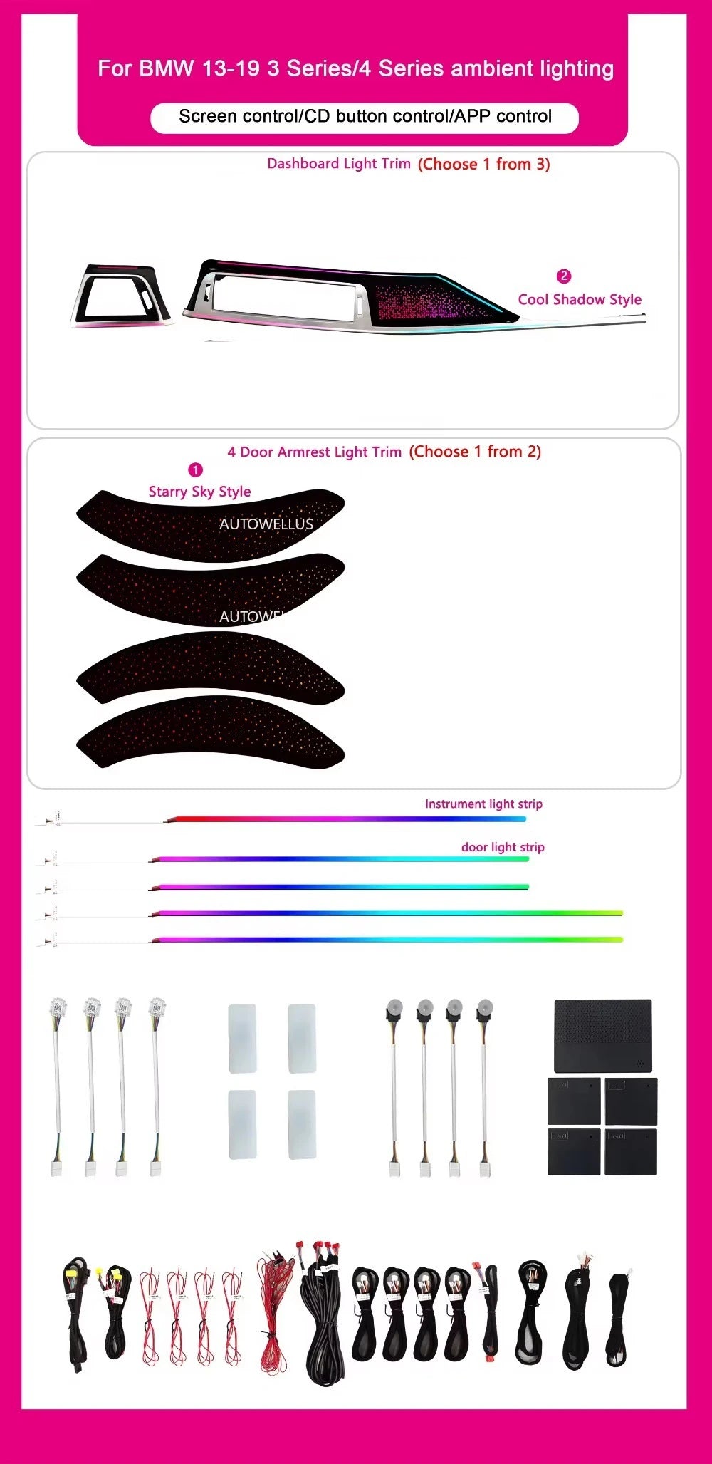 Interior Atmosphere Lighting 64 Color for BMW 2013-2019 3 Series F30 F31 F34 F36 Car Ambient Light Decoration Accessoriesight