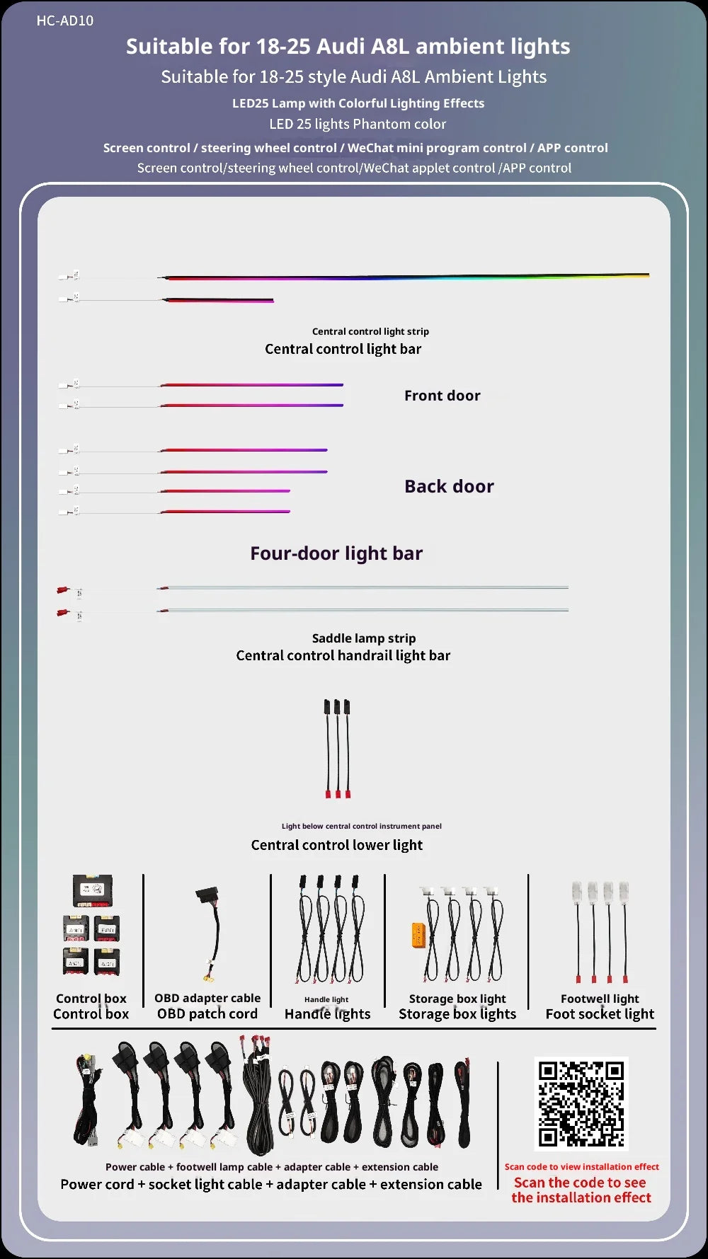 Ambient Light for Audi A8 2018-2025 environmental Backlight Atmosphere Lamp Kit Symphony Interior LED Lighting Accessories