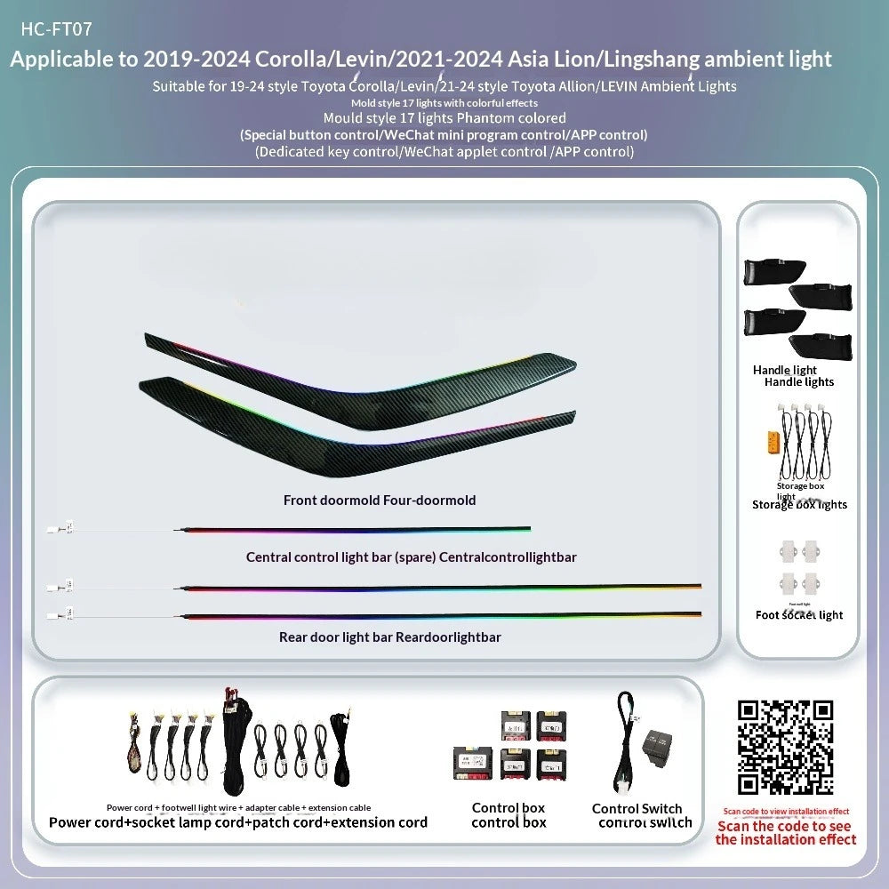 64 Color Starry Sky Car LED Ambient Light for Toyota Corolla 2019-2025 Armrest Light Auto Accessories Interior Decoration