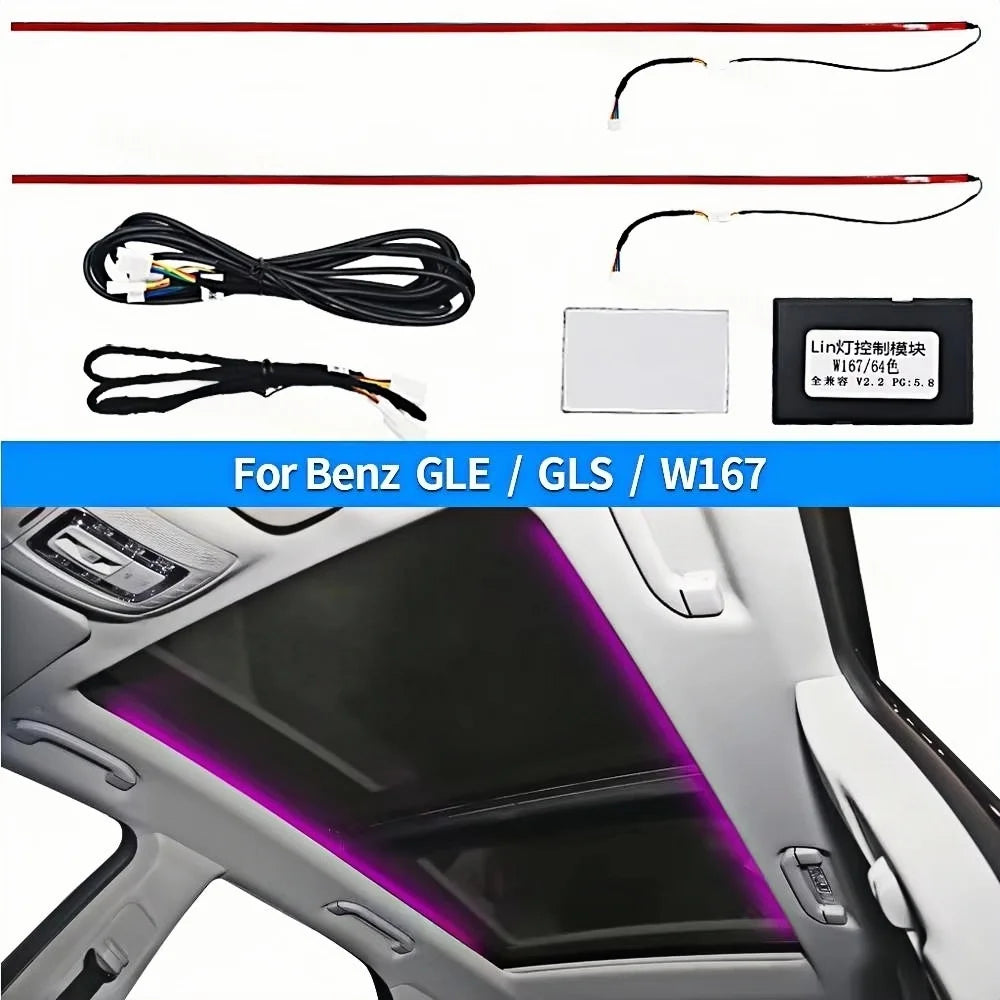 64 Colours LED Skylight Lights For Mercedes Benz W167 GLE GLS AMG GLE53 Car Interior Multicolor Ambient Light Sunroof Lamp Refit