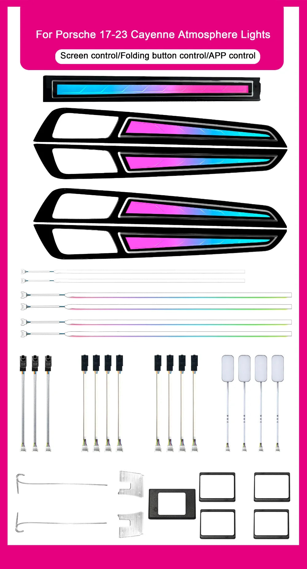 Upgraded 3D Crystal Dynamic Ambient Light 2017-2023 For Porsche Cayenne Symmetry Rainbow Car Interior Atmosphere Light