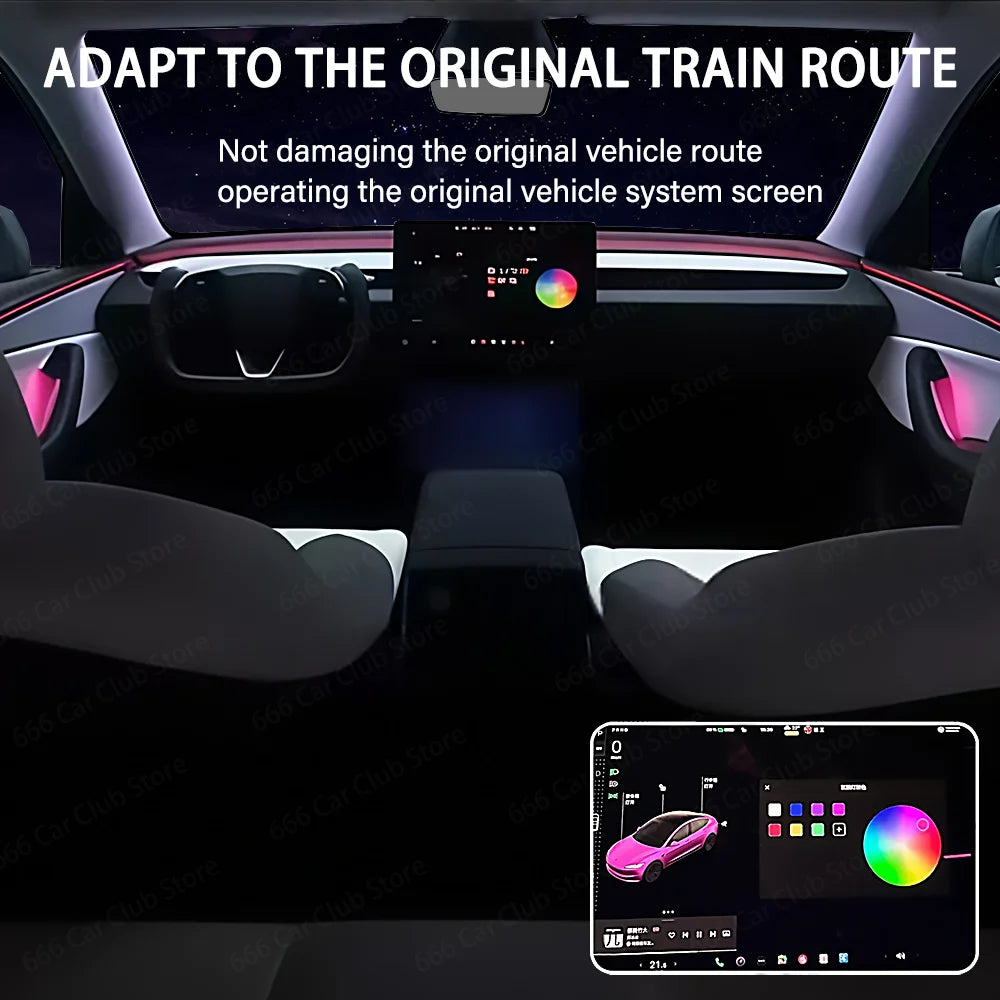 Ambient Lighting 4-Door Color Handle Lights for Tesla Model Y Juniper Model 3 Highland 2023-2025 Interior Car Light Upgrade