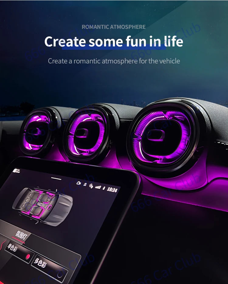64 Color Ambient Ligh For Mercedes Benz W206 C-class Car LED Turbine Air Outlet Center Console Light Speake Cover Decorativ Lamp