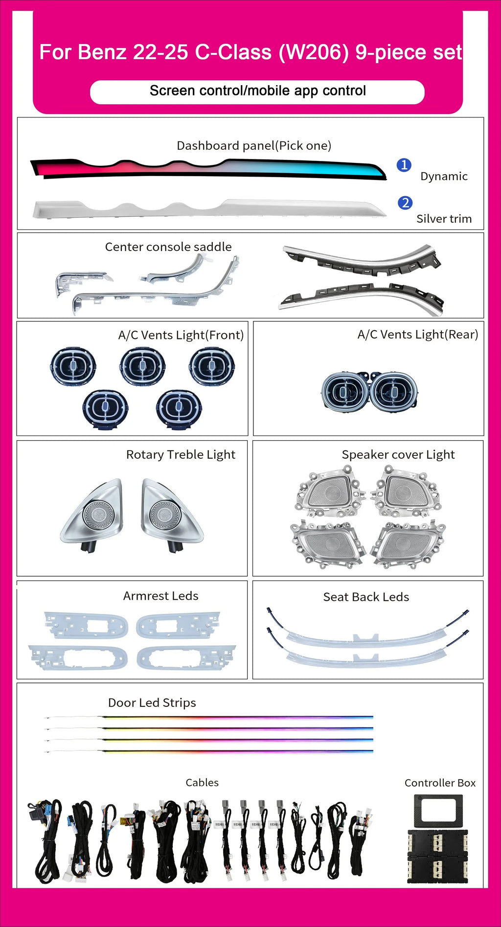 For Mercedes Benz C-Class W206 2022-2025 Car Interior The Passenger Side Dynamic Light And Shadow Environment Lighting Kit