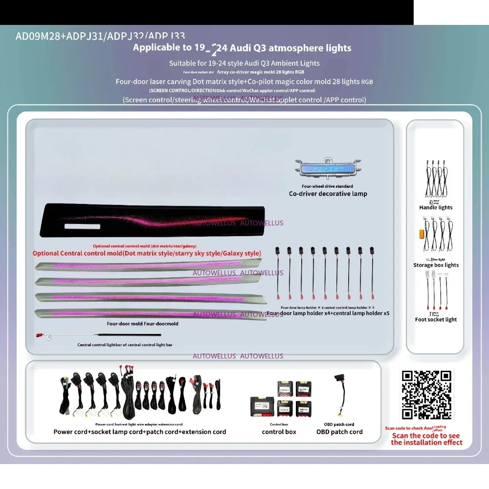 Ambient Light For Audi Q3 2019-2025 environmental Backlight Atmosphere Lamp Kit Symphony Interior LED Lighting Accessories