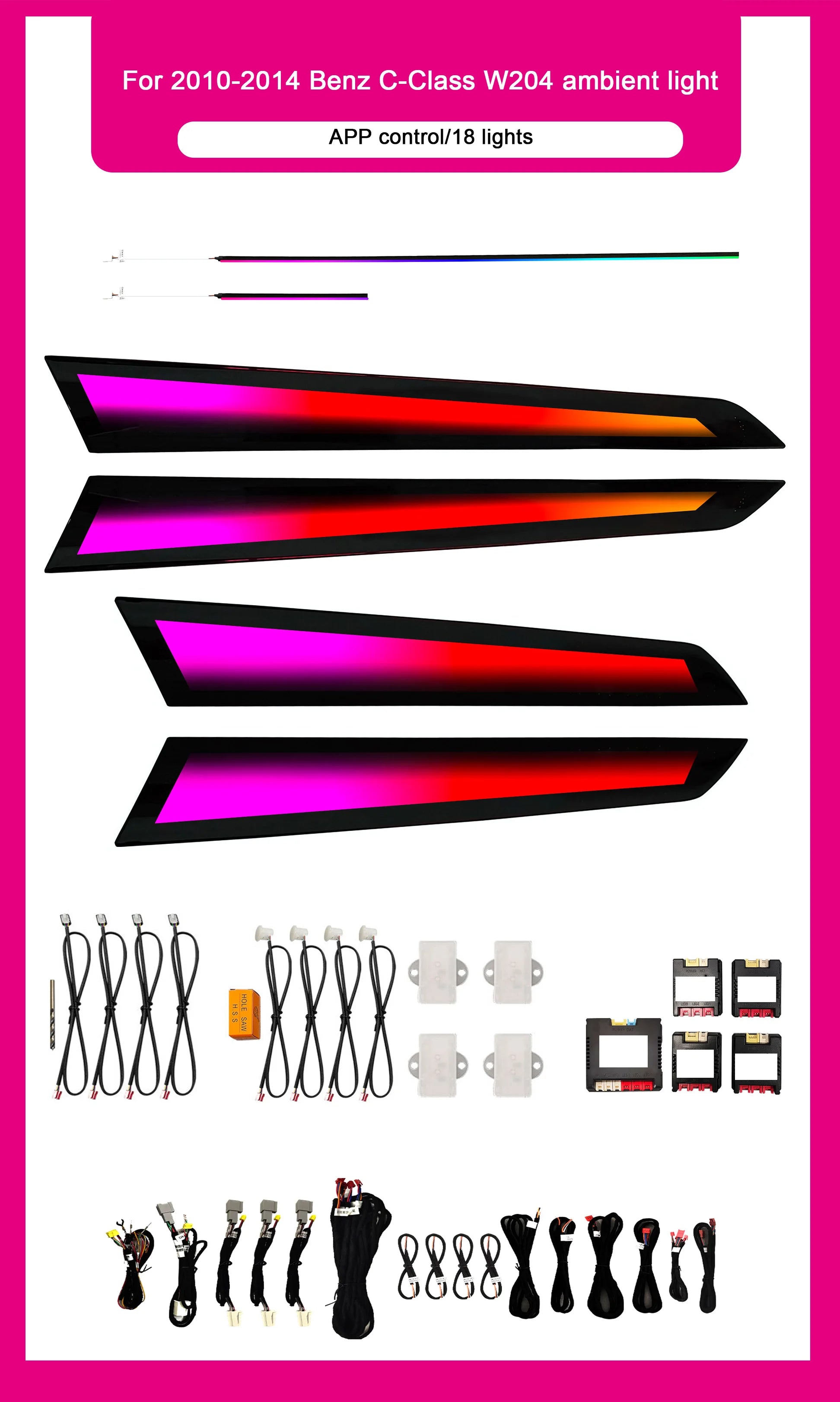 Car LED Atmosphere Light For Mercedes-Benz C-Class W204 2010-2014 Auto Interior 64 Colors Dynamic Symphony Ambient Light