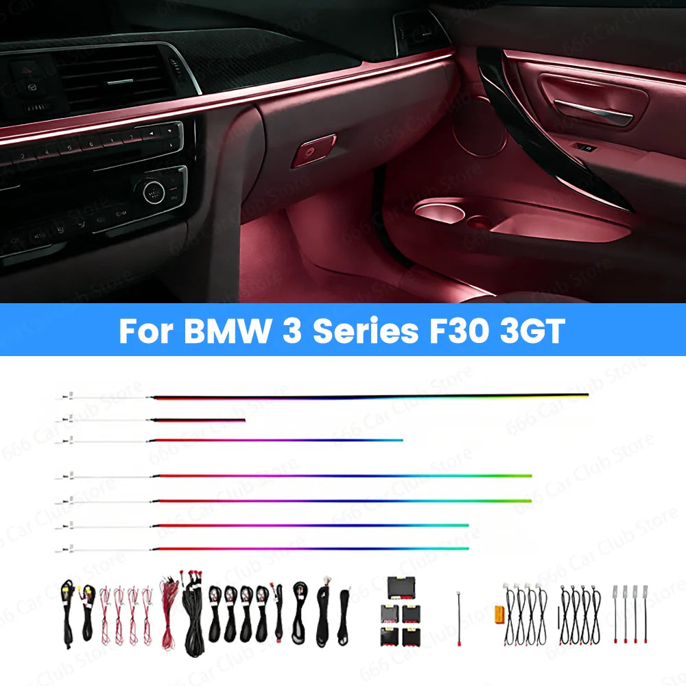 256 Color RGB APP controls Ambient Lighting For BMW 3 Sories F30 3GT Automotive Colored Decorative Light Accessories