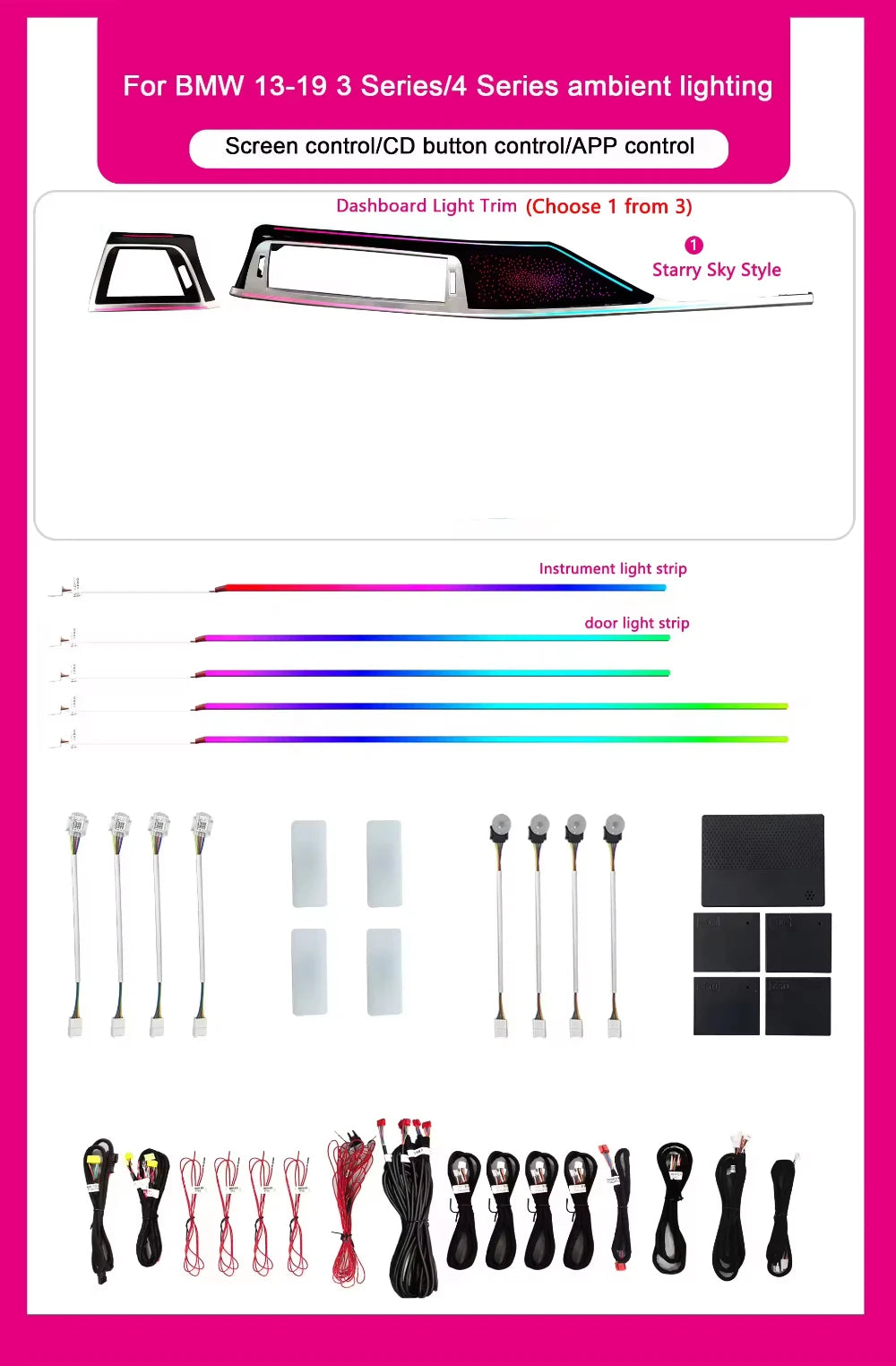 Interior Atmosphere Lighting 64 Color for BMW 2013-2019 3 Series F30 F31 F34 F36 Car Ambient Light Decoration Accessoriesight