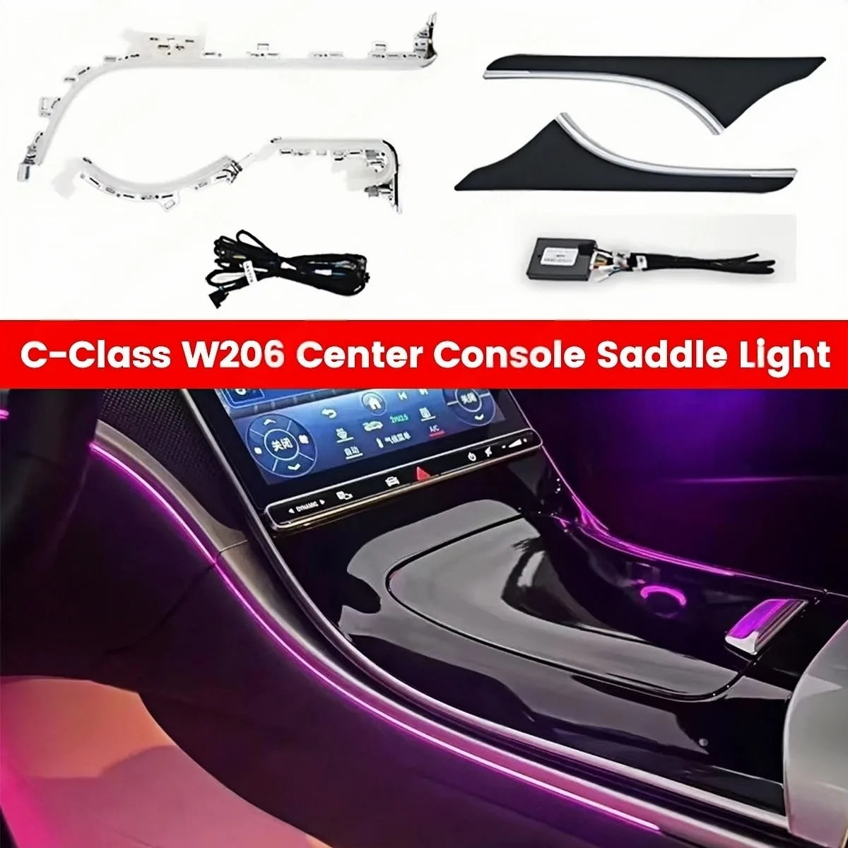 For Benz C-Class W206 2022 Car 64 Colors Led Dashboard Door Atmosphere Lamp Air Vent Outlet Nozzle Tweeter Ambient Light