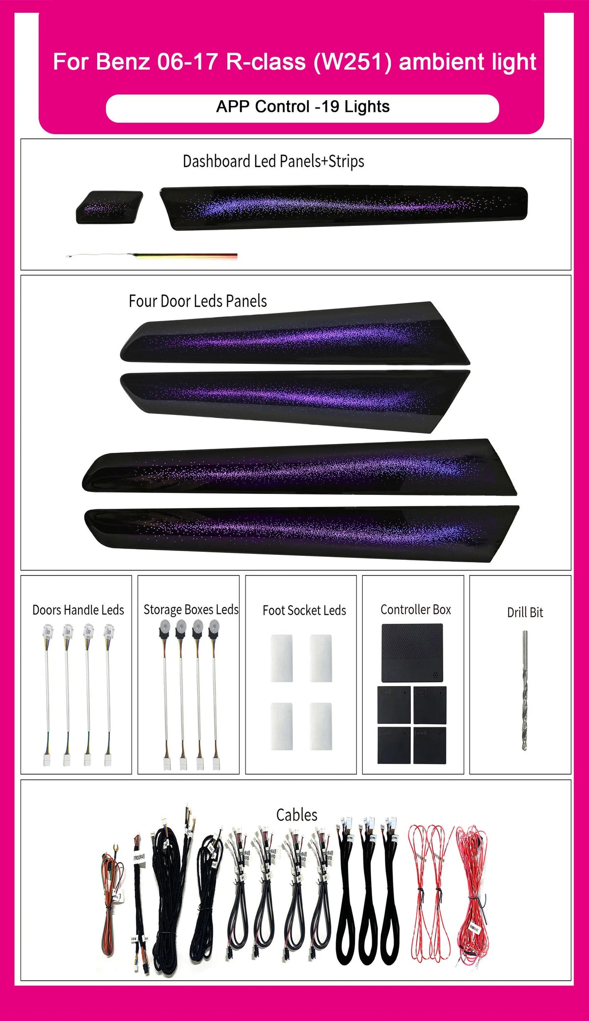 Ambient Lighting 64-Color APP Control Interior Decorative Accessories For Mercedes Benz R-Class W251 2006-2017 Galaxy