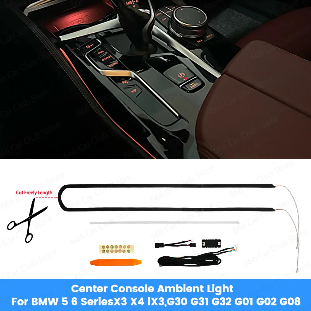 11 Color LED Center Console Ambient Light for BMW 5/6 Series X3 X4 iX3 G30 G31 G32 G01 G02 G08 Adjustable Mood Lighting