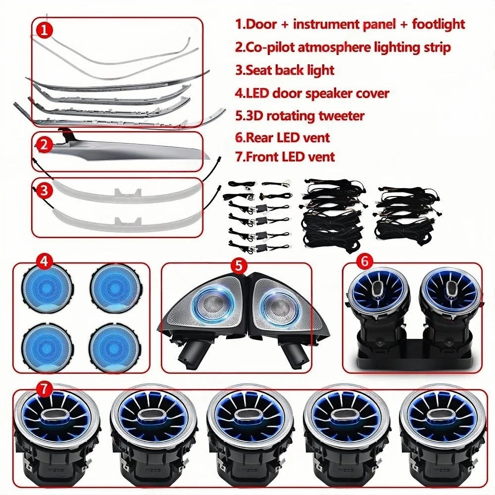 64 Colors Led For Mercedes-Benz C GLC W205 X253 Coupe For AMG C43 C63 MB Led Door Dashboard Lamp Air Vent Nozzle Ambient Light