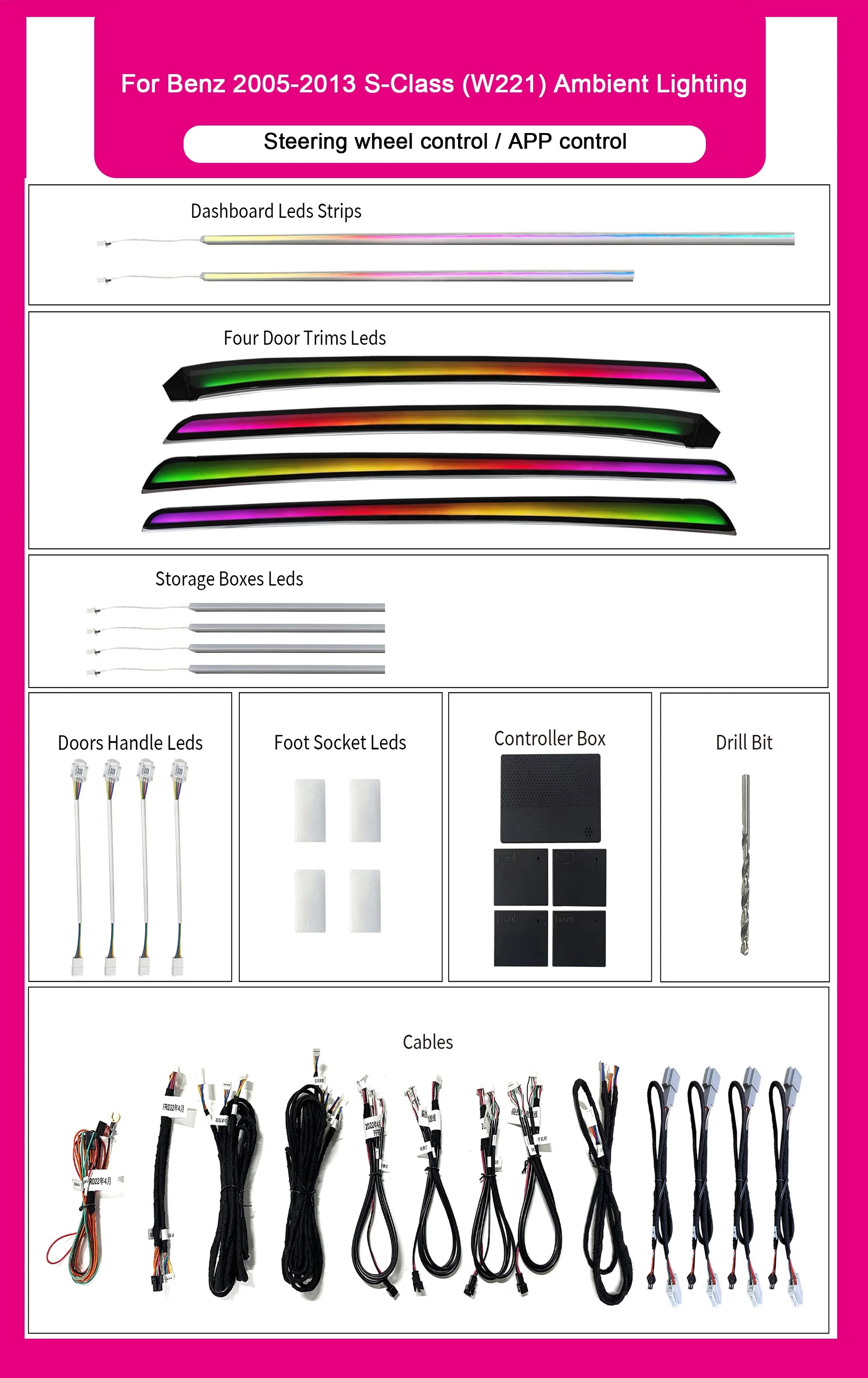 Upgraded Interior With 64-color Ambient Lighting For The Mercedes-Benz S-Class W221 Auto Lighting Systems And Dynamic LED