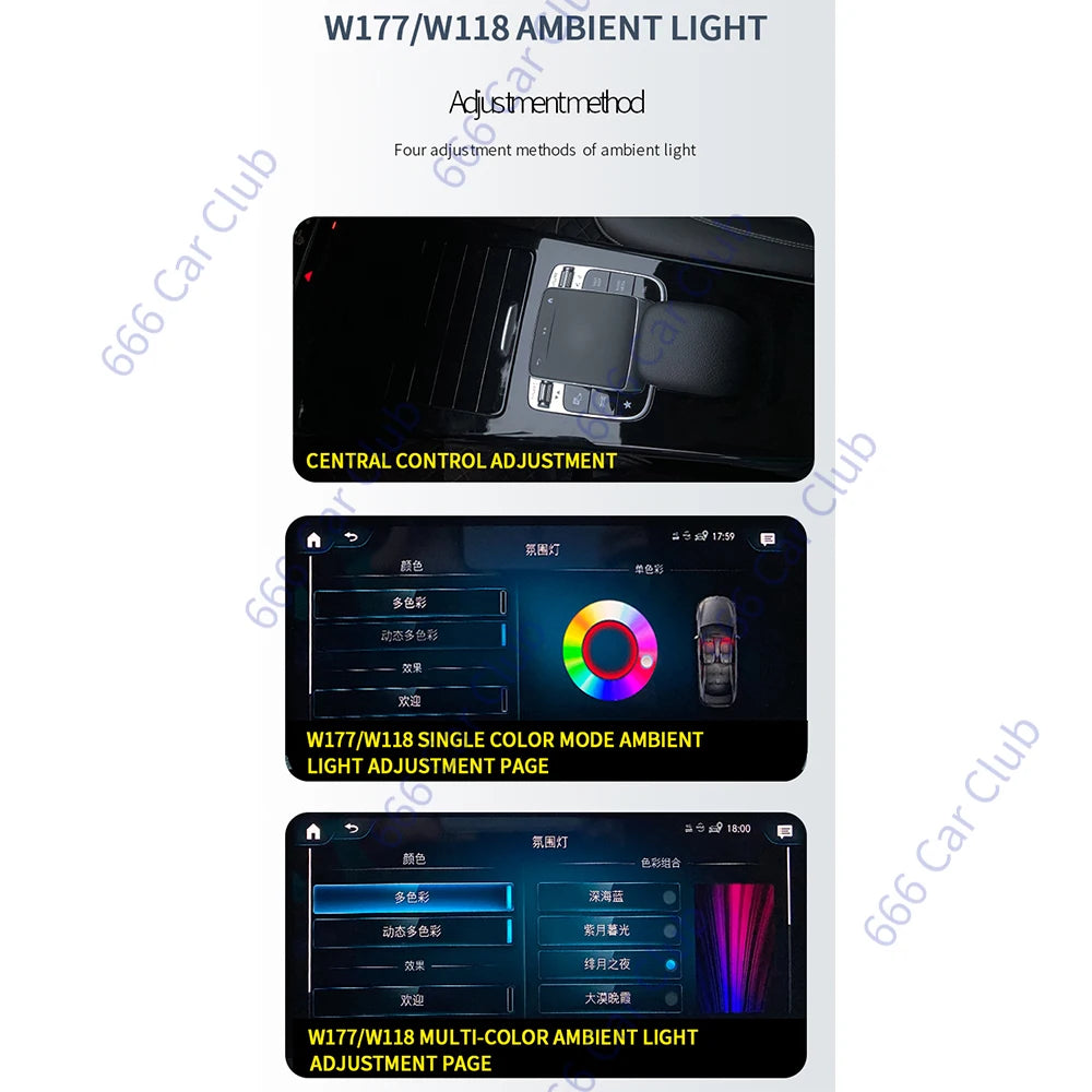 64 Colors For Mercedes-Benz A-Class RHD W177 A Class LED Atmosphere Lamp Outlet Advanced Ambient Light Right-Hand Drive