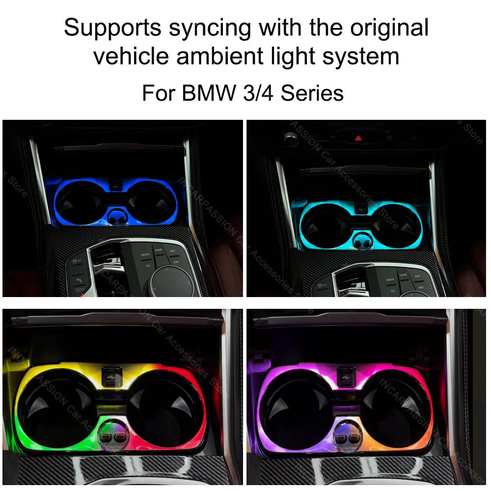 Crystal Cup Holder Light For BMW 3 4 Series G20 G21 G22 G23 G26 G80 G82 G83 Ambient Cup Lamp Tools Original Car Easy install
