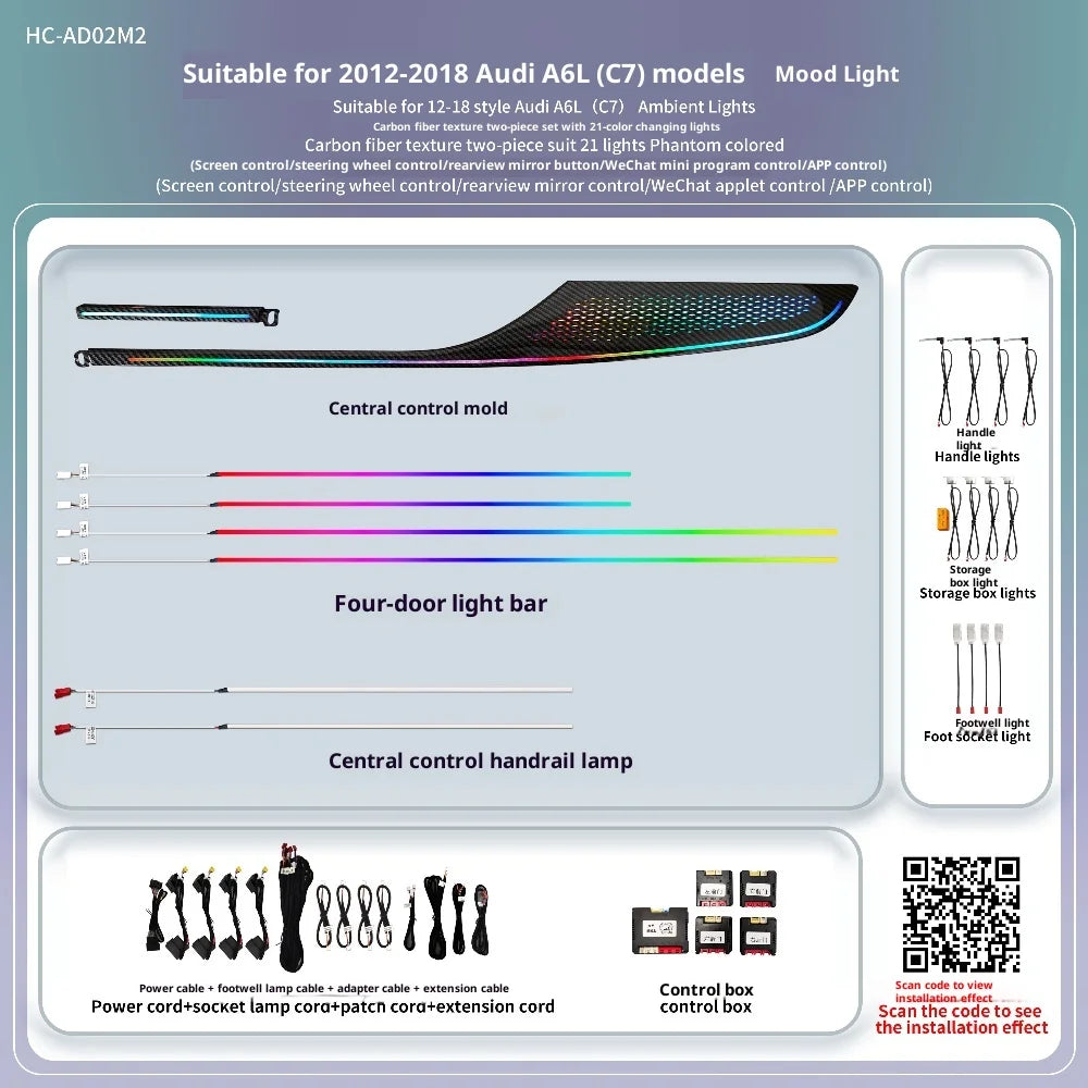 Dynamic Colorful Symphony Ambient Lighting Kit For Audi A6A7 C7 2012-2018  Interior LED Light Trim Accessories Kit