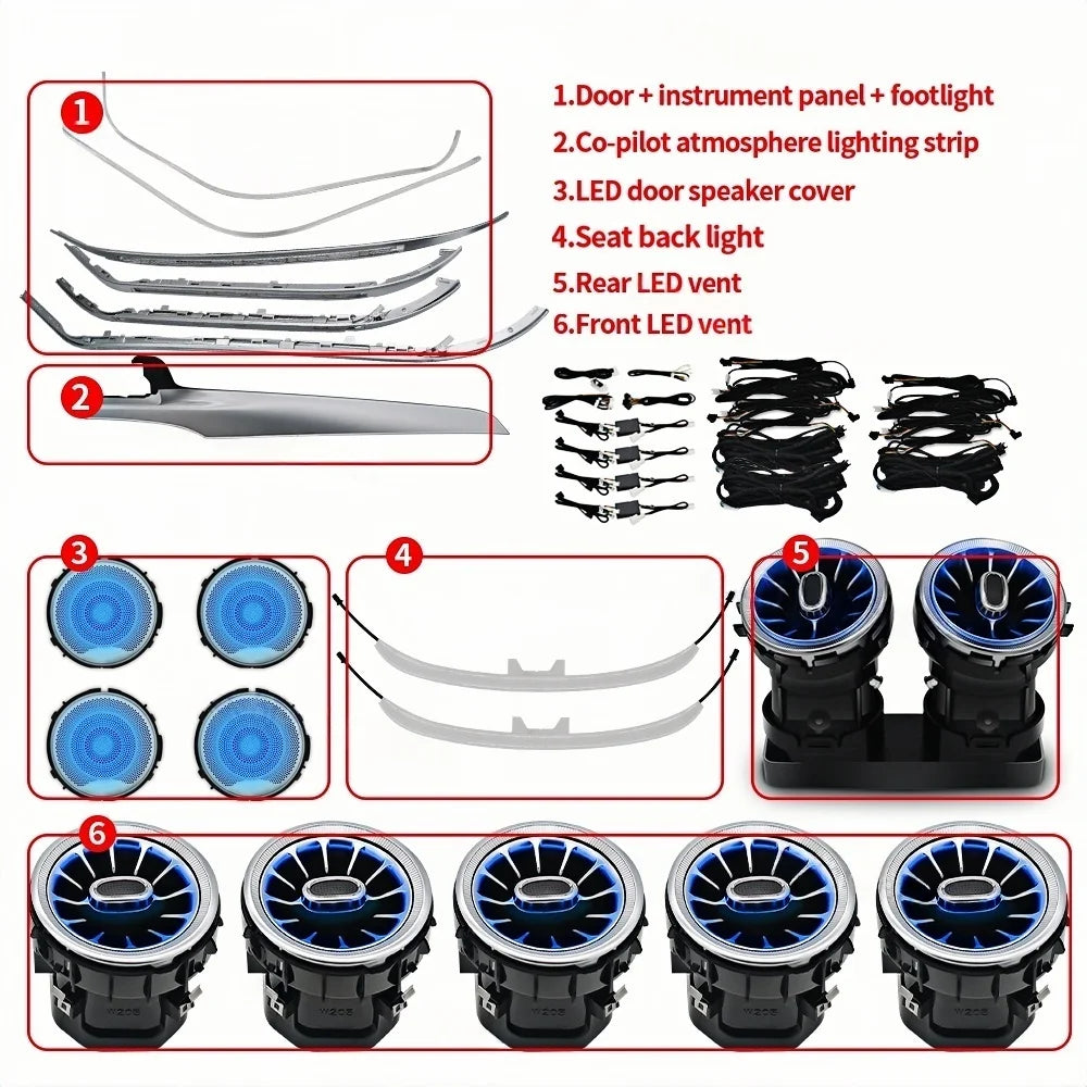 Ambient Light 3/12/64 Colours For Mercedes-Benz C/GLC Class Coupe W205 C43 C63 X253 LED Vents Speaker Decorative Light Retrofit
