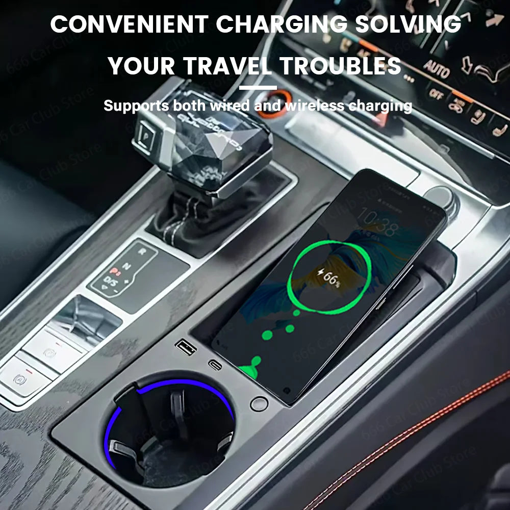 Original 30 color ambient light cup holder light for Audi A6 A7 C8 Wireless Charging Cup Light