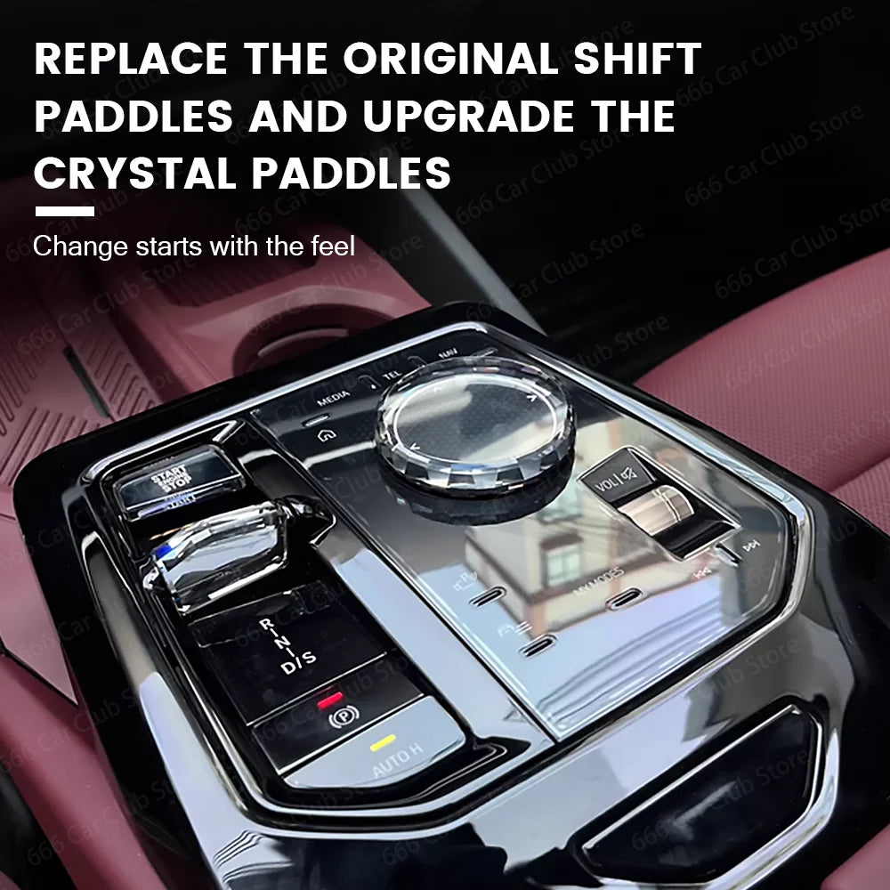 Artificial Crystal Glass Paddle Button Knob 4-piece Set For BMW 2024+ G60 G61 G70 New 5/7 Series M5 G90 iX i20 Multimedia Button