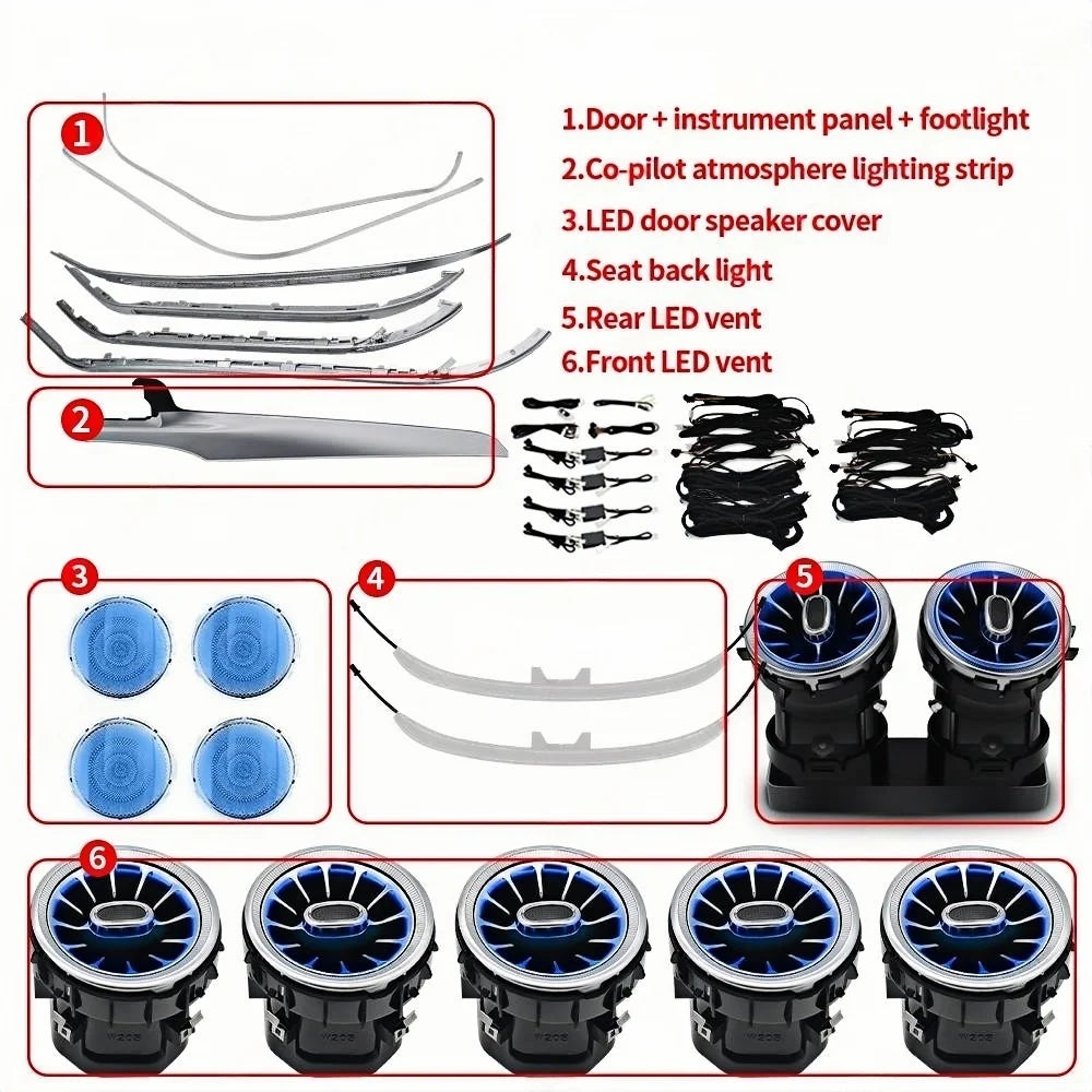 For Mercedes Benz W205 Ambient Lights For AMG 3/64 color C GLC Class Coupe C43 C63 X253 Air Vent Nozzle 3D Speaker Decorate Lamp