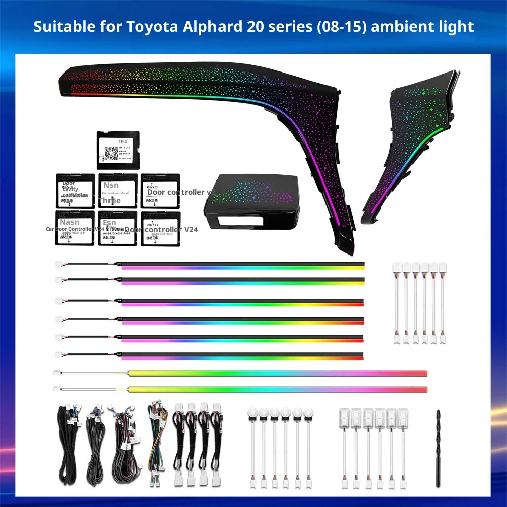 Auto Interior 1:1 Door Mold Panel Starry Star LED Ambient Lighting With Footlight Lamp Atmosphere For Toyota Alphard 20 Series