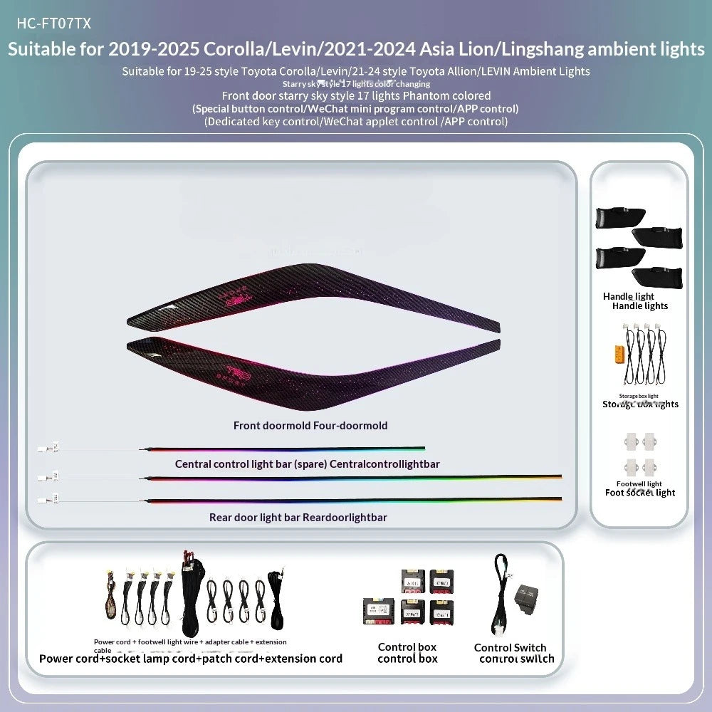 64 Color Starry Sky Car LED Ambient Light for Toyota Corolla 2019-2025 Armrest Light Auto Accessories Interior Decoration