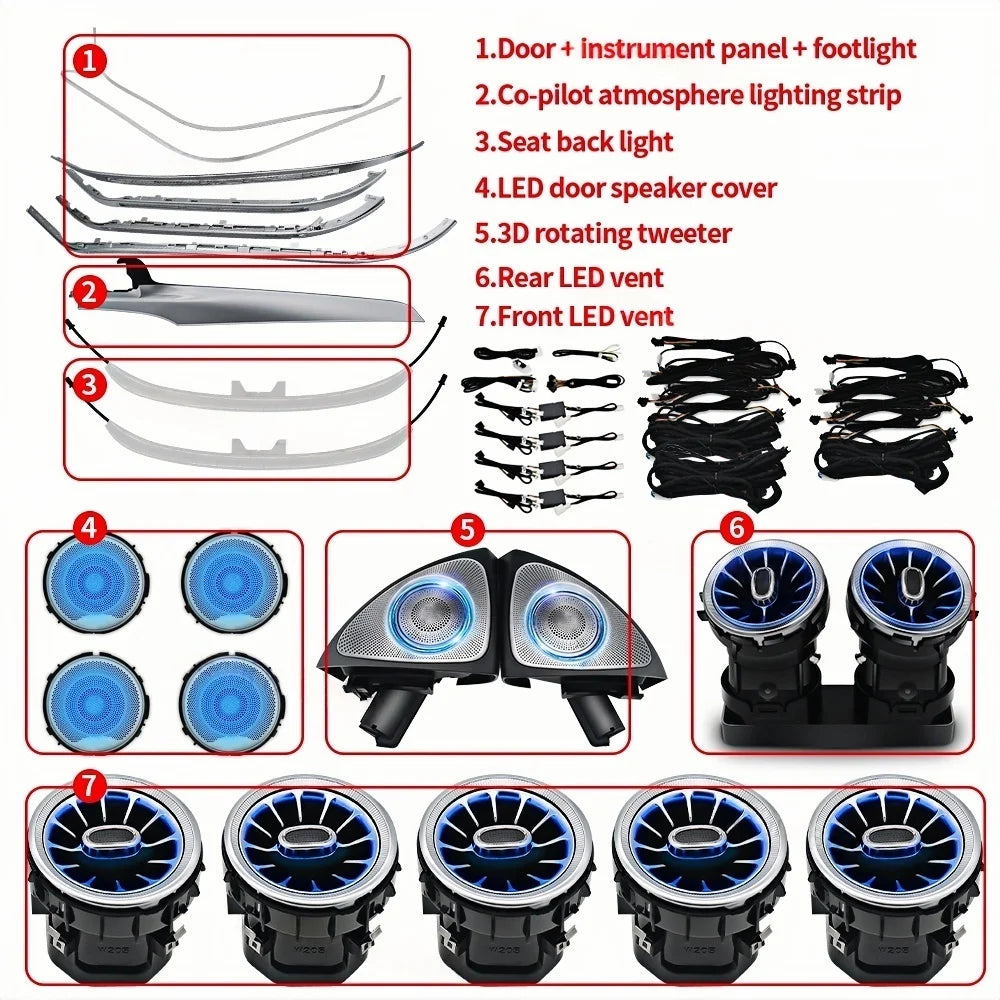 Ambient Light 3/12/64 Colours For Mercedes-Benz C/GLC Class Coupe W205 C43 C63 X253 LED Vents Speaker Decorative Light Retrofit