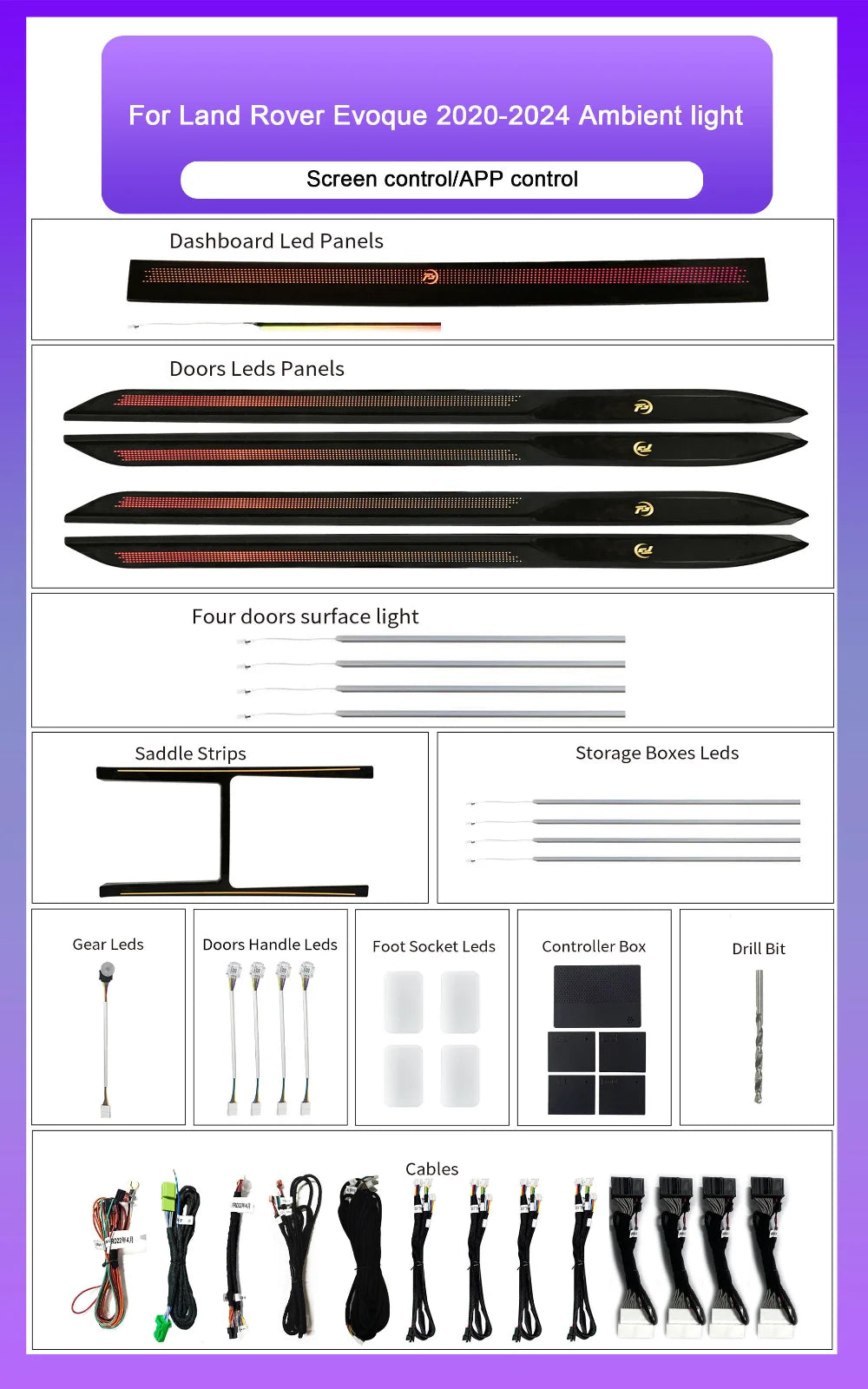 Car Accessories Interior Decoration for Land Rover Evoque 2020-2024 Models 64-color LED Symphony Car Ambient Lighting