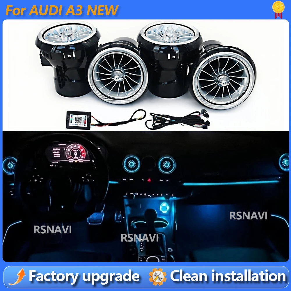 256 Colours Bluetooth APP Control For Audi A3 S3 RS3 8V 8Y 8P 2004-2020 Turbo Nozzle Ambient Light Dashboard Air Vent Turbine