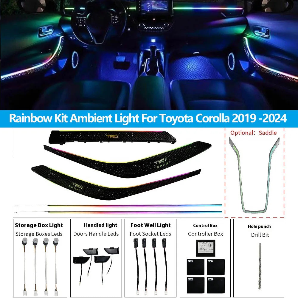 Automotive LED Ambient Light Galaxy Rainbow Kit For Toyota Corolla 2019 -2024 Dynamic Atmosphere door Panel Lights  APP control