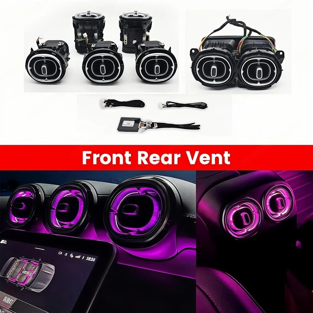For Benz C-Class W206 2022 Car 64 Colors Led Dashboard Door Atmosphere Lamp Air Vent Outlet Nozzle Tweeter Ambient Light