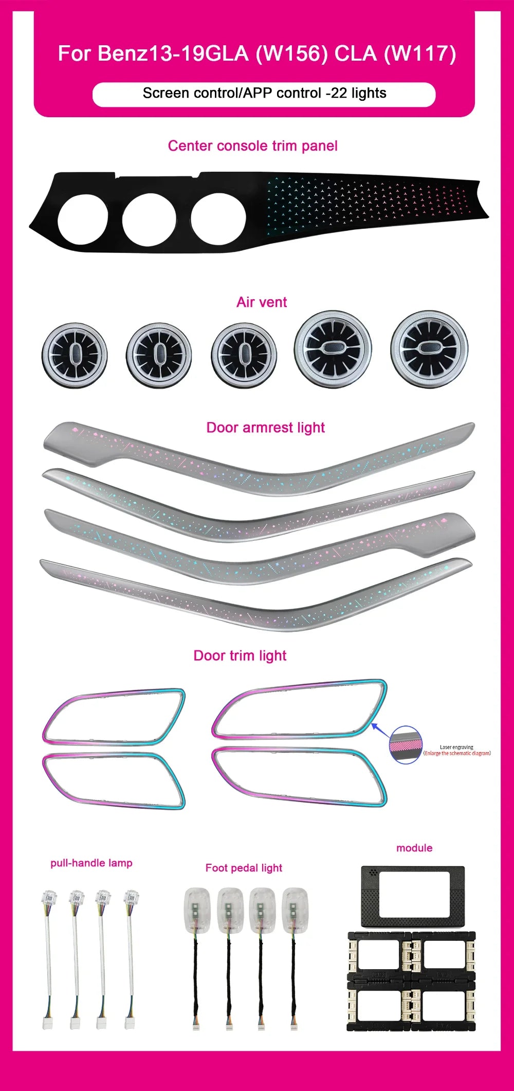 Car LED Ambient Lighting Kit For Mercedes Benz CLA/GLA/A/B-Class W156/ W117/W246 /W176 Interior Starry Air Outlet Lights