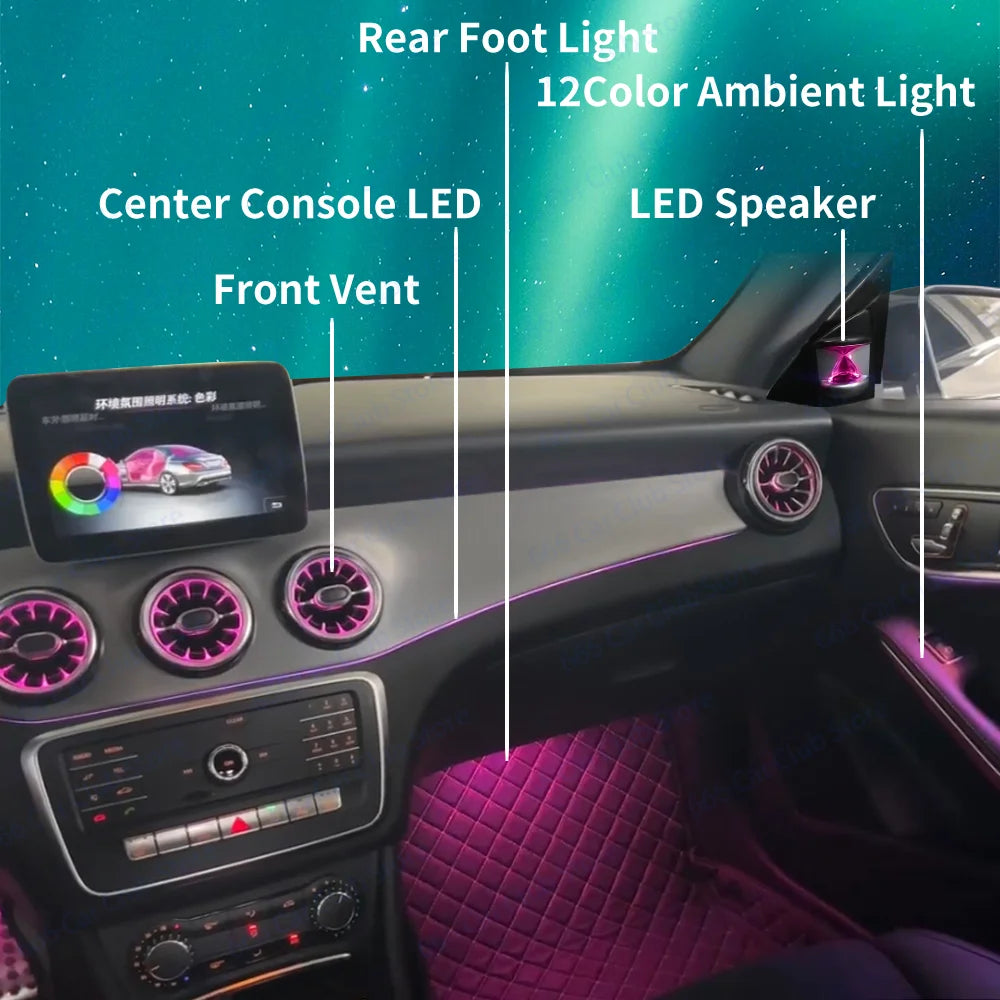 12 Colours LED Ambient Lights For Mercedes-Benz W117 W176 W156 A/CLA/GLA  A45 CLA45 LED Car LED Turbo Style Vent Decoration Lamp