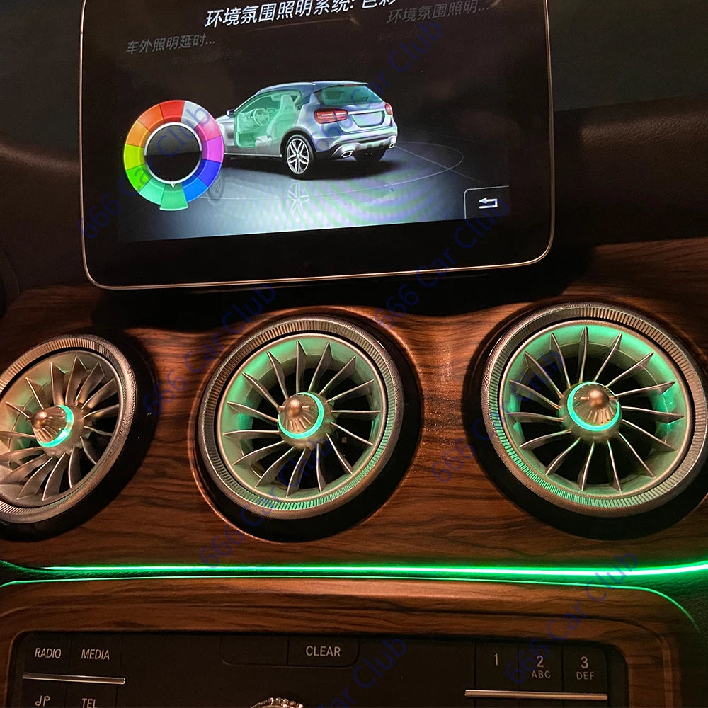 256 Colour Air LED Vents For Mercedes Benz W176 W117 X156 W246 CLA/GLA/A/B-Class Car AC EQS Turbine Outlet Nozzle Ambient Lights