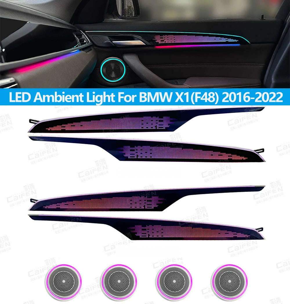Automotive LED Ambient Light For BMW X1(F48) 2016-2022 Laser Carving 64 color dynamic Atmosphere door Panel LightsAPP control
