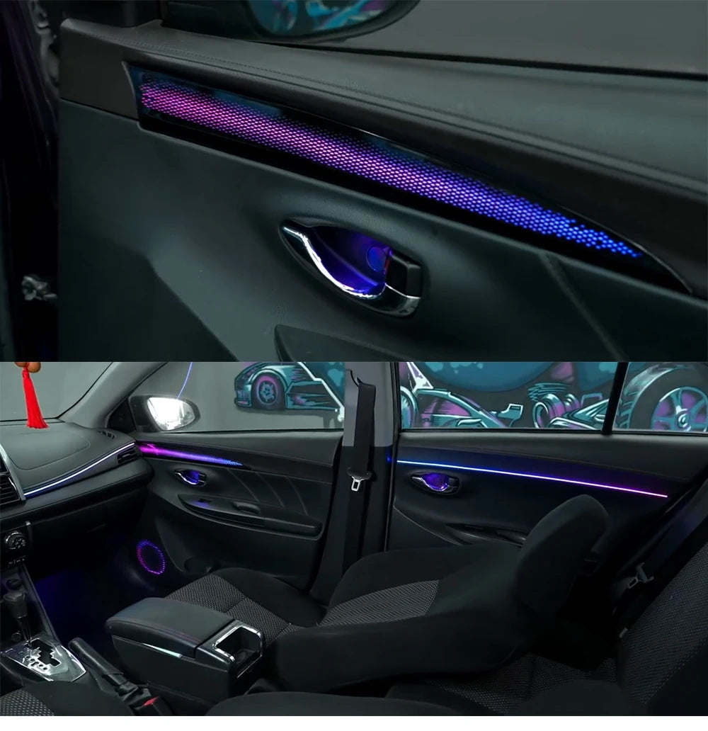 For Toyota Vios/ /Yaris 2014-22 LED dynamic Ambient light Door starry sky trim atmosphere modification Glaxy Rainbow Kit 21Led