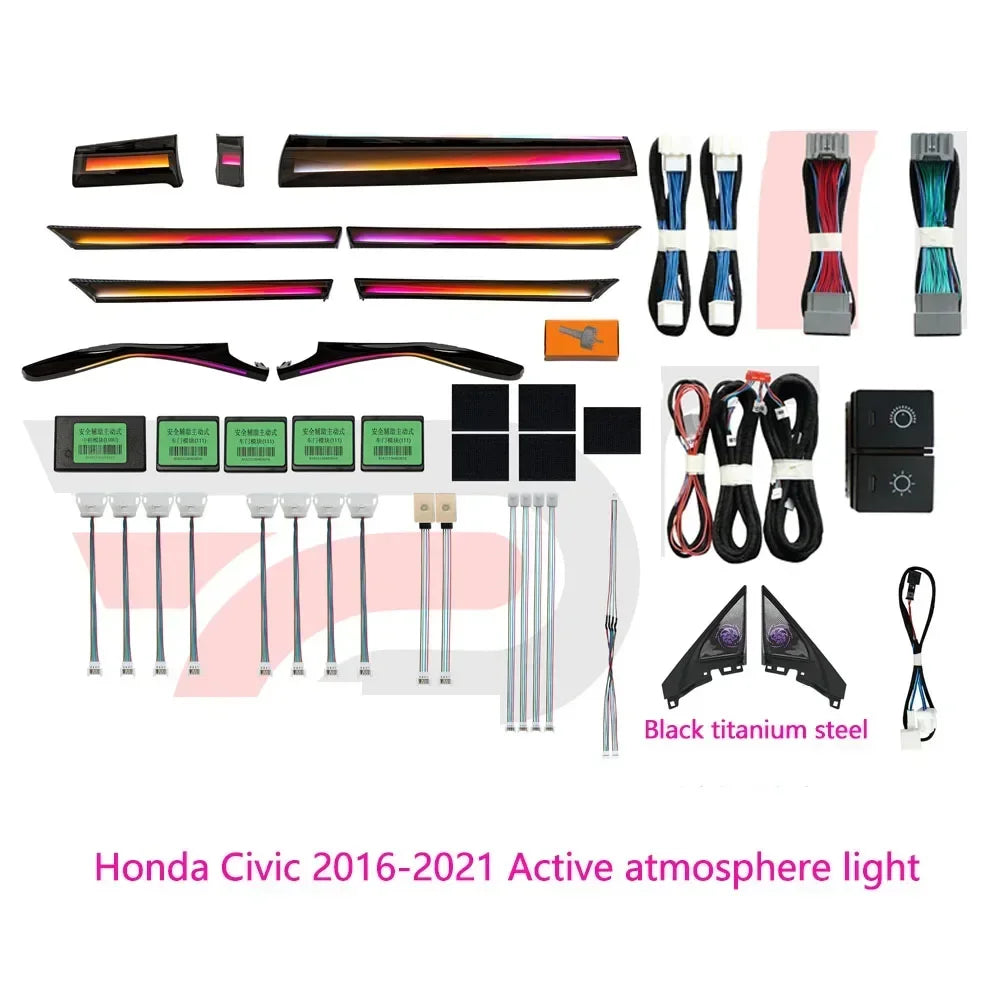 Auto Accessaries64 Colors LED Ambient Light For Honda Civic 10th 2016-2021 Dynamic Ambience Lamp Button +APP Control
