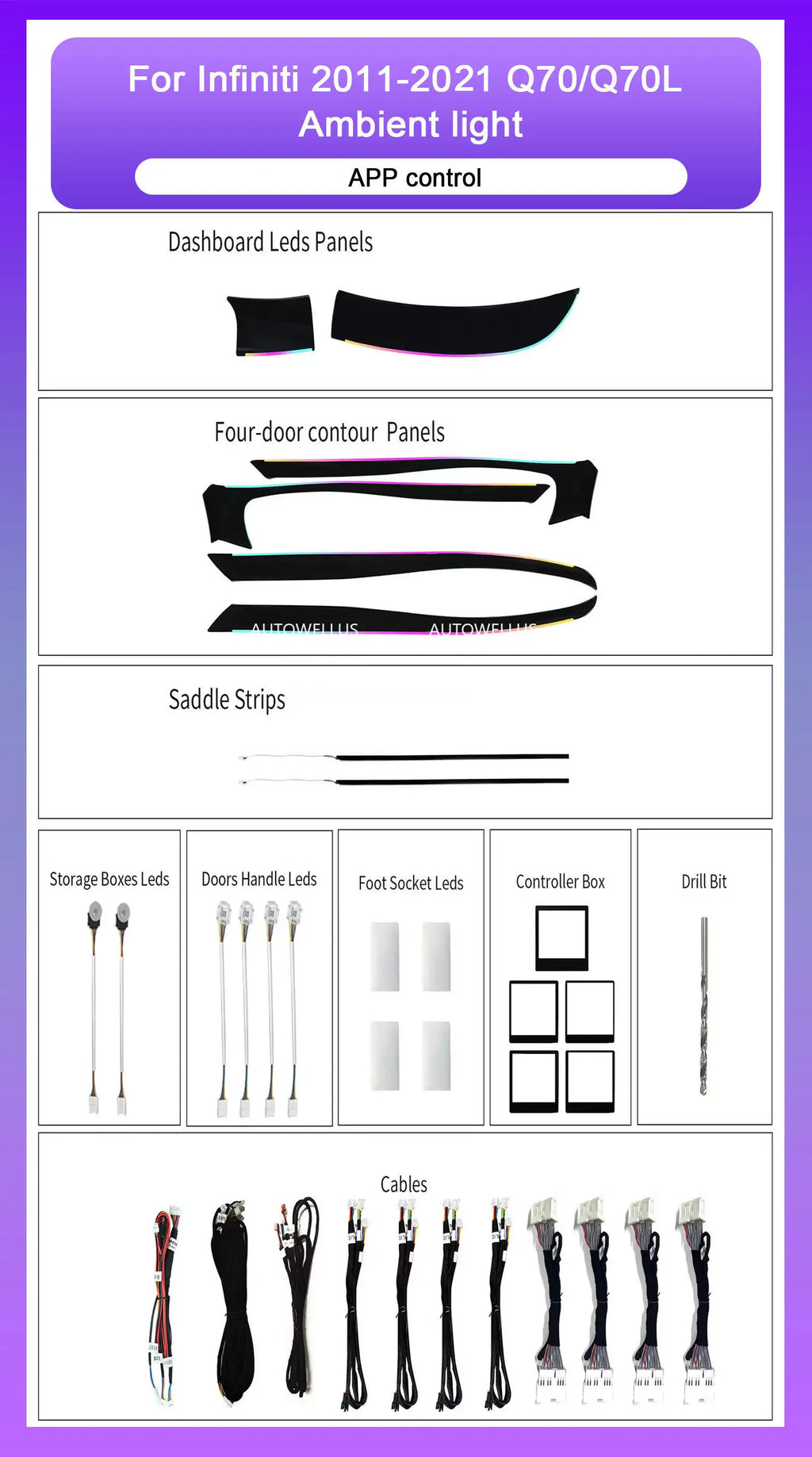 Interior Decoration Ambient Lights for Infiniti 2011-2021 Q70/Q70L Atmosphere Light Accessories Modification Supplies