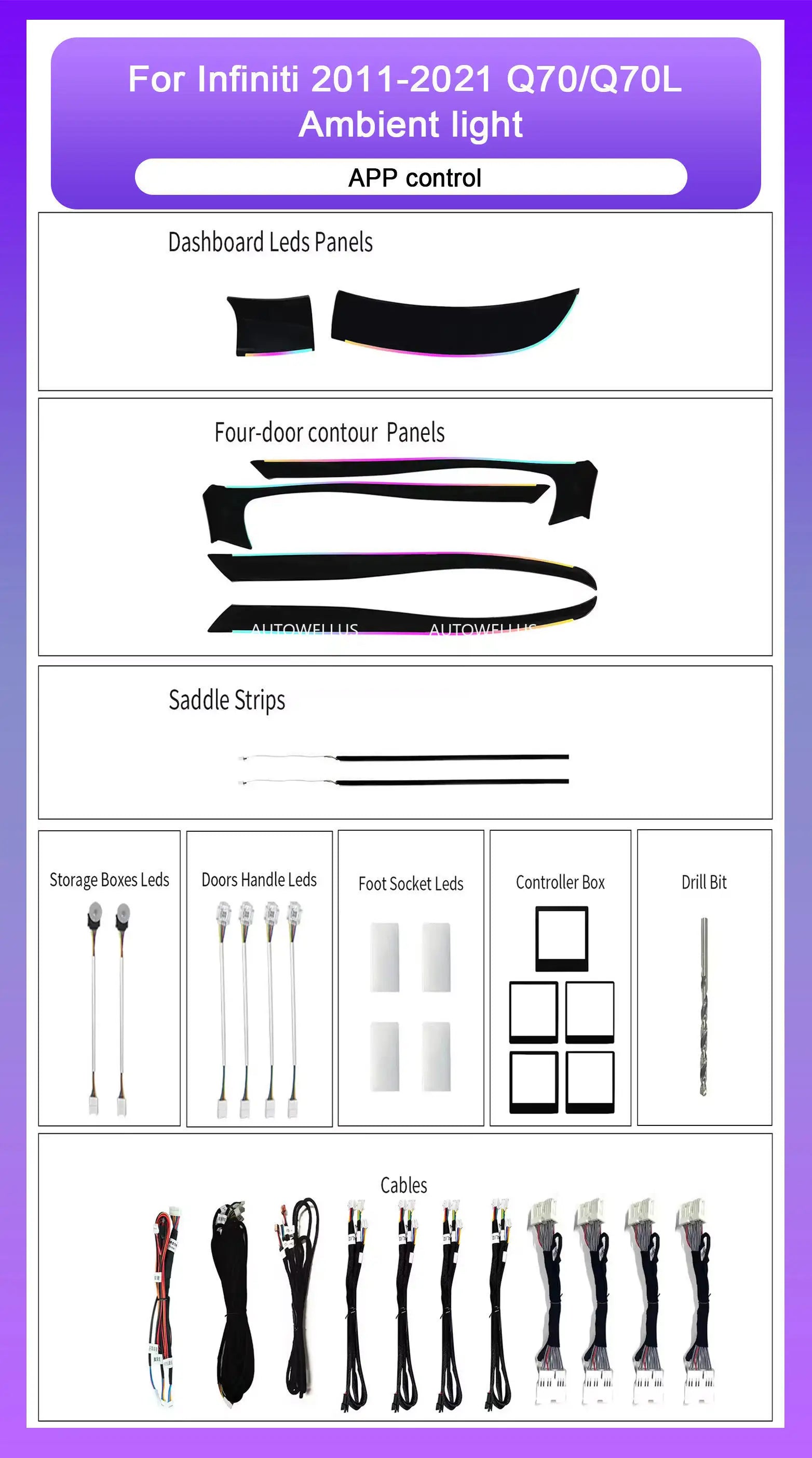 Interior Decoration Ambient Lights for Infiniti 2011-2021 Q70/Q70L Atmosphere Light Accessories Modification Supplies