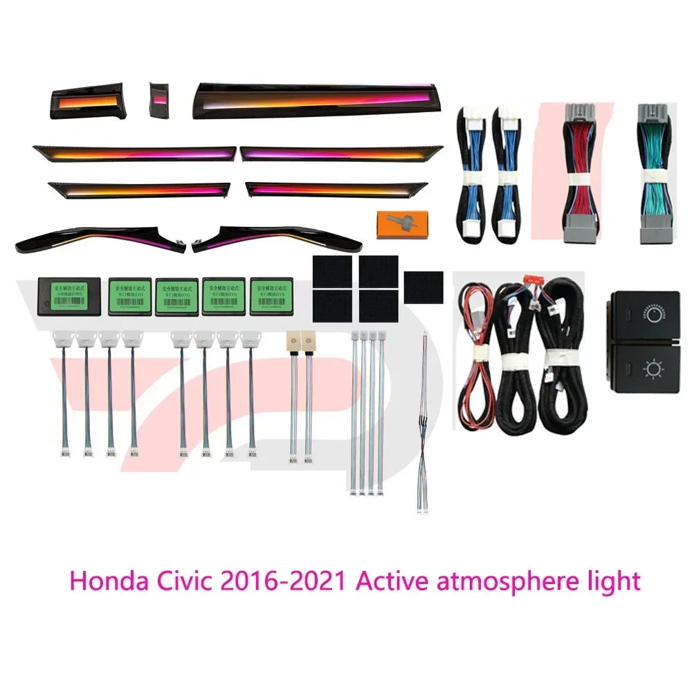 Auto Accessaries64 Colors LED Ambient Light For Honda Civic 10th 2016-2021 Dynamic Ambience Lamp Button +APP Control