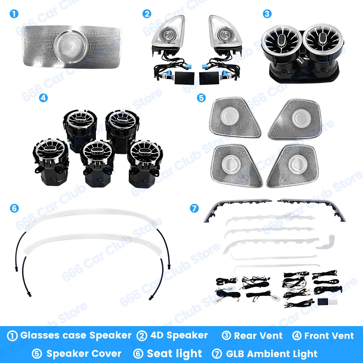 64 Colours LED Atmosphere lights For Mercedes Benz W247 GLB B Class Car RGB 4D Speaker Turbo Vent Decorative Ligh