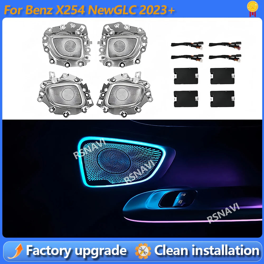 64 Colors LED Metal Speaker Cover Speaker Horn Refit Auto Parts Decorative Lamp for Mercedes Benz C-class GLC W206/X254 Car