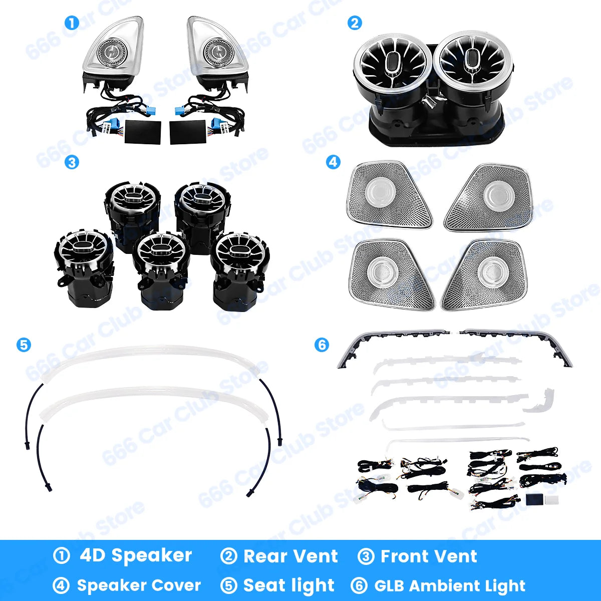 64 Colours LED Atmosphere lights For Mercedes Benz W247 GLB B Class Car RGB 4D Speaker Turbo Vent Decorative Ligh
